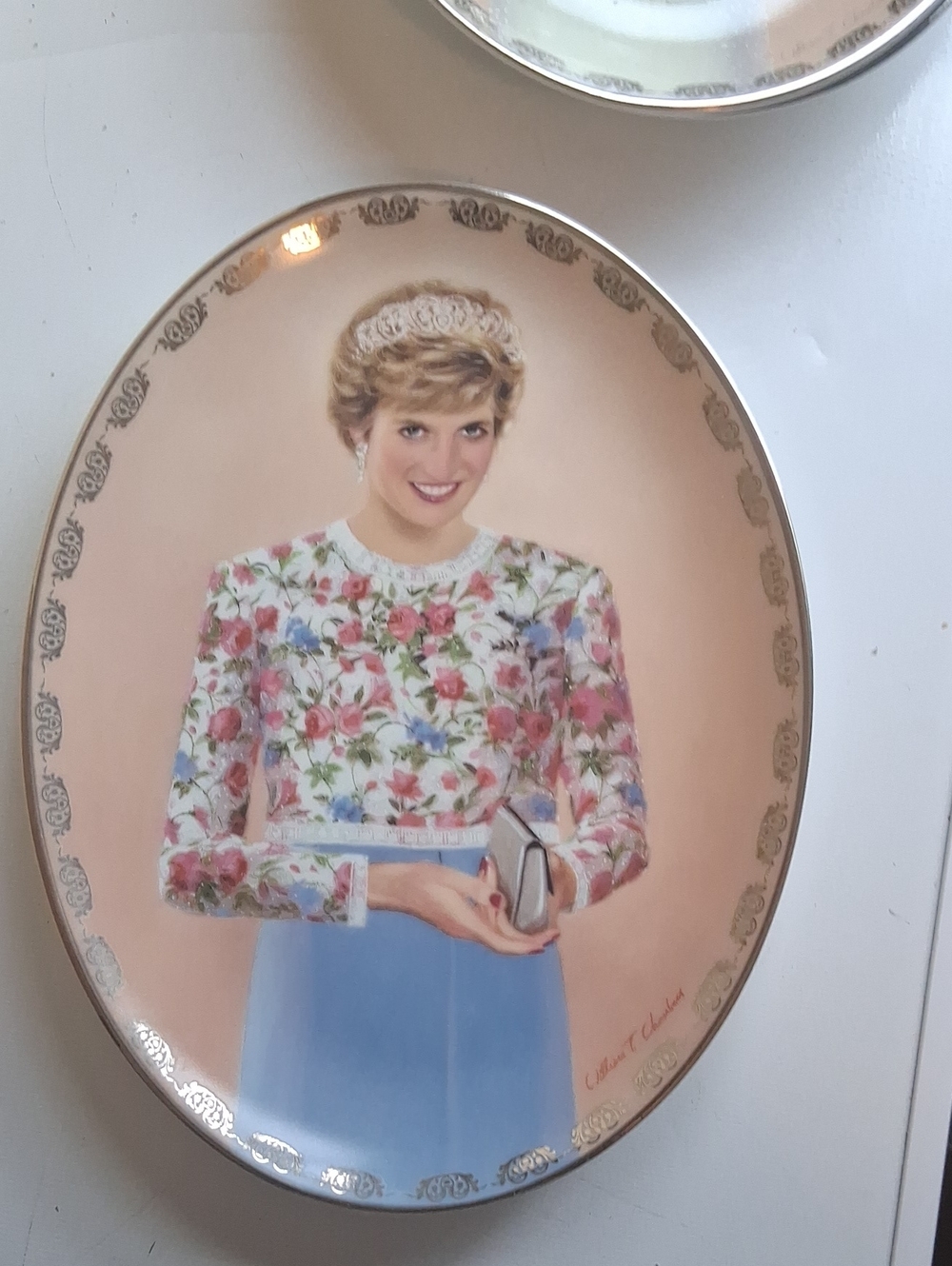 The Bradford Exchange Floral Portrait Wall Plate - Pink, Blue, Gold